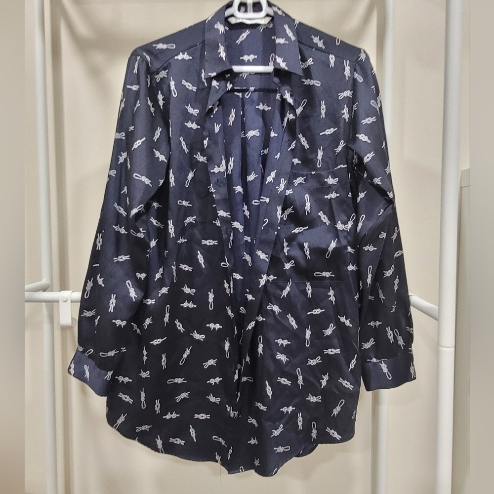 Zara Navy Blue Slip Knot Button-Down Shirt